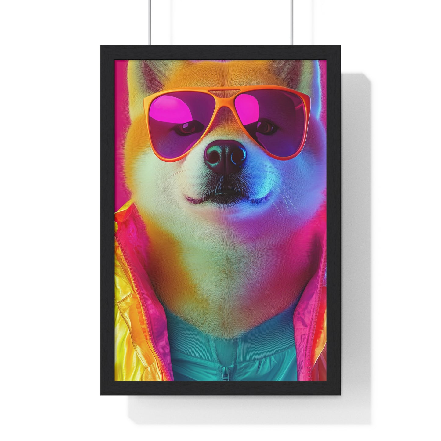 Neon Shiba Inu Boss - Retro Dog Portrait Poster