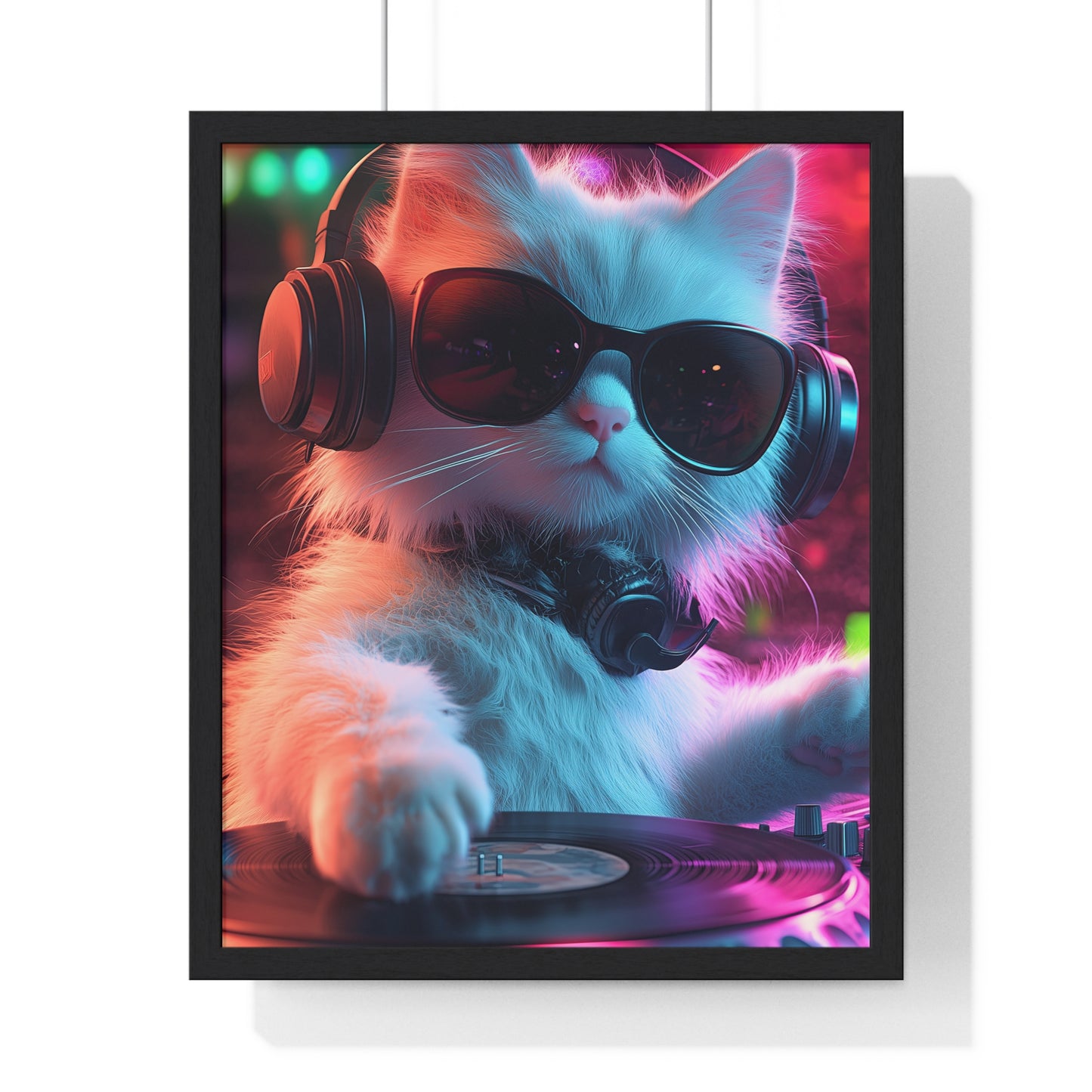 Cat DJ Neon Wall Art - Boss Beagle Vertical Framed Poster