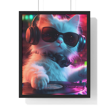 Cat DJ Neon Wall Art - Boss Beagle Vertical Framed Poster