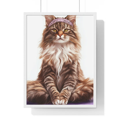 Maine Coon Yoga Cat - Vertical Poster Frame