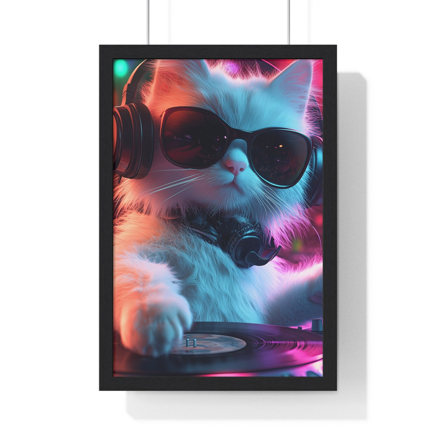 Cat DJ Neon Wall Art - Boss Beagle Vertical Framed Poster